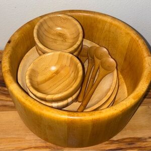 MCM Vintage Beechwood Serving/Salad Bowl, Plates, Spoons, Sauce Bowls